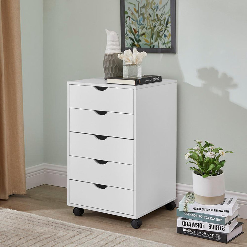 Inbox Zero 5 Drawer Chest, Wood Storage Dresser with Wheels
